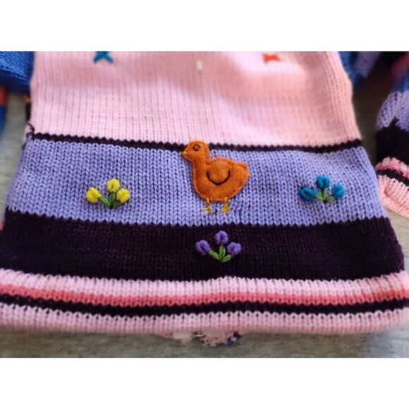 PERUVIAN HAND KNIT PATCHWORK HOODED ZIP UP PINK SWEATER NWT - Picture 8 of 11